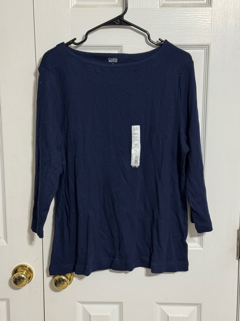 croft & barrow Navy Long Sleeve Boatneck Top